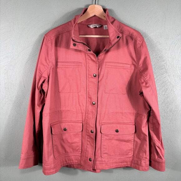 LL Bean Jacket Women Large Old Rose Zip/Snap Front Pocket Classic‎ Chore Utility - Picture 11 of 12